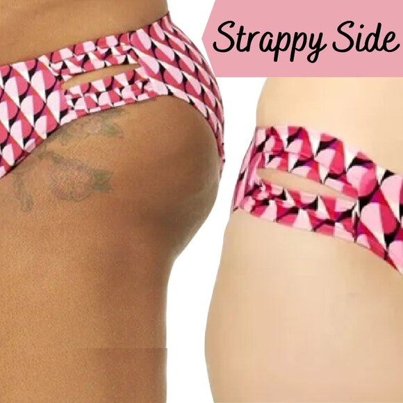 Retro Chic Strappy Bikini Bottoms Size XL Geometric Glam Strappy and Sleek - Picture 4 of 9